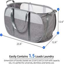 Tear Proof Pop Up Laundry Hampers, with Strong Handles Laundry Hamper, Easy to Carry & Go Up and Down Stairs, Honeycomb Mesh-Breathable, Easy to Collapsible Laundry Basket. (1.5 Loads) - 灰色 - 查看 2