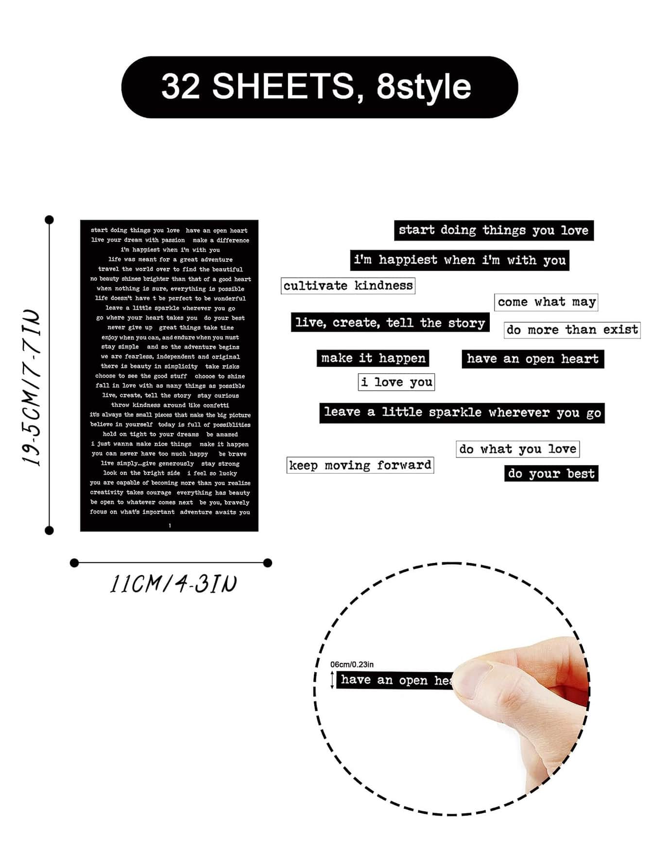 Bộ 8 tờ nhãn dán trích dẫn để ghi nhật ký, Bộ dụng cụ làm sổ lưu niệm cổ điển dành cho người lớn, Nhãn dán trò chuyện nhỏ, Bảng từ vựng cụm từ, Bảng từ vựng tự làm cho sổ kế hoạch tạp chí, Ảnh ghép, Album trang trí thẩm mỹ - Đen và trắng - Xem 3