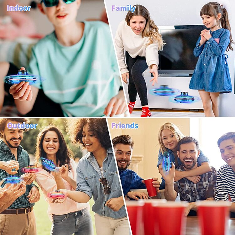 迷你ufo無人機,飛翔ufo旋轉手指玩具,手控飛行迴旋機無人機,酷炫玩具禮物,適合8 9 10+歲男孩女孩青少年身兼室內外玩具。 - 藍色 - 查看 7