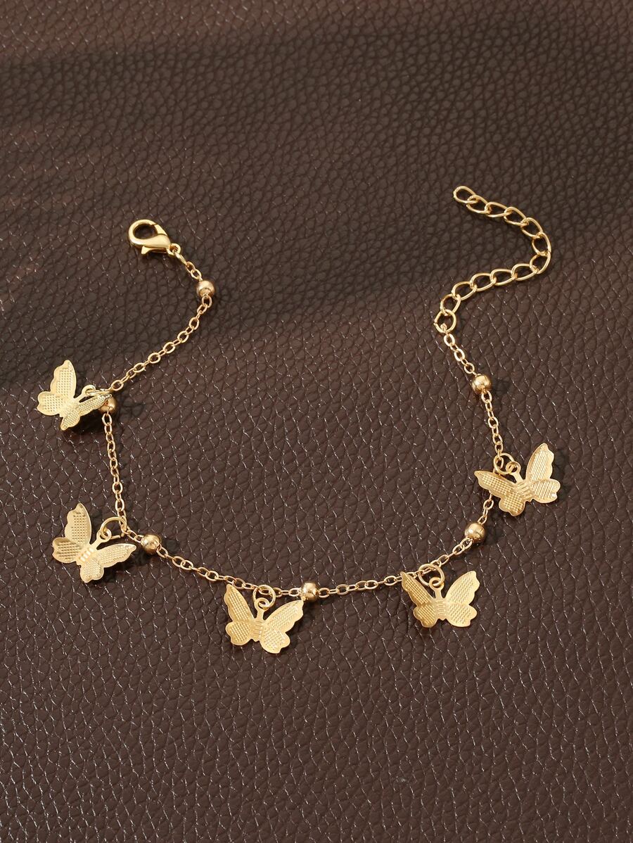 1 chiếc lắc chân bướm vàng cho trẻ em, số lượng hạt vàng ngẫu nhiên theo chiều dài - Vàng - Xem 1