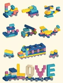 88入組塑膠建築模組玩具套裝在便攜禮物盒,教育性建造玩具適用於兒童 - 彩色 - 查看 2