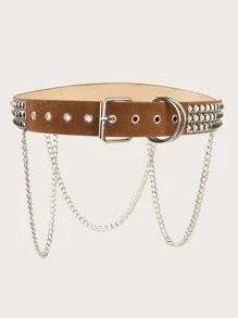 1pc Fashionable Versatile Double Square Buckle Studded Belt