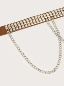 1pc Fashionable Versatile Double Square Buckle Studded Belt
