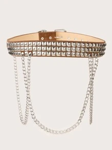 1pc Fashionable Versatile Double Square Buckle Studded Belt