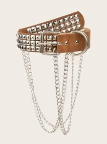 1pc Fashionable Versatile Double Square Buckle Studded Belt