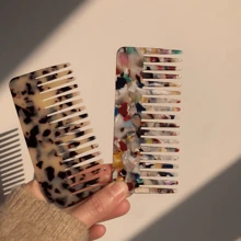 1pc Acetate Resin Light Tortoise Color Portable Wide Teeth Detangling Hair Comb Leopard Print ,Hair Styling Tools Hair Accessories - Multicolor - View 7
