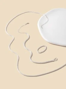 3入組個人電腦可愛和精美女孩心復古趨勢歐美銅繩索單層項鍊帶1手環和1圓環,合適的適用於女性日常海灘,派對,和禮物 - 銀色 - 查看 5