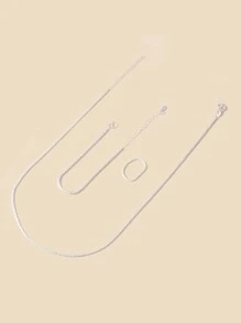 3入組個人電腦可愛和精美女孩心復古趨勢歐美銅繩索單層項鍊帶1手環和1圓環,合適的適用於女性日常海灘,派對,和禮物 - 銀色 - 查看 3