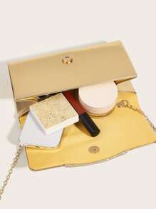 Luxury Dinner Bag, Evening Bag Glamorous, Elegant, Exquisite, Quiet Luxury Pu & Glitter Decor Ladies Clutch Bag Square Bag, Ruched For Lady, Woman, For Party Girl, Bride Perfect For Party, Wedding, Prom, Dinner/Banquet, Dinner/Banquet, Best Gift For Women Mom Teacher Friend Bridesmaid, Fashionable Clutch Bags For Woman - Gold - View 7