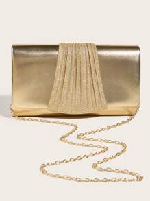 Luxury Dinner Bag, Evening Bag Glamorous, Elegant, Exquisite, Quiet Luxury Pu & Glitter Decor Ladies Clutch Bag Square Bag, Ruched For Lady, Woman, For Party Girl, Bride Perfect For Party, Wedding, Prom, Dinner/Banquet, Dinner/Banquet, Best Gift For Women Mom Teacher Friend Bridesmaid, Fashionable Clutch Bags For Woman - Gold - View 4