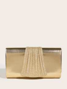 Luxury Dinner Bag, Evening Bag Glamorous, Elegant, Exquisite, Quiet Luxury Pu & Glitter Decor Ladies Clutch Bag Square Bag, Ruched For Lady, Woman, For Party Girl, Bride Perfect For Party, Wedding, Prom, Dinner/Banquet, Dinner/Banquet, Best Gift For Women Mom Teacher Friend Bridesmaid, Fashionable Clutch Bags For Woman - Gold - View 2