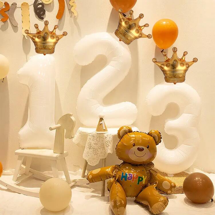 1 pieza de Globo de helio con forma de número blanco y 1 pieza de Globo de helio con forma de corona para decoración de fiestas, bodas, cumpleaños y Navidad - Blanco - Añade 4