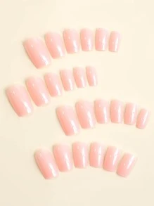 24入組純色長方形假指甲，粉色；含1支指甲檔磨棒和1片果凍膠按壓式指甲，美甲用品 - 粉色 - 查看 2