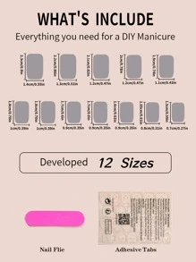 24入組純色長方形假指甲，粉色；含1支指甲檔磨棒和1片果凍膠按壓式指甲，美甲用品 - 粉色 - 查看 4