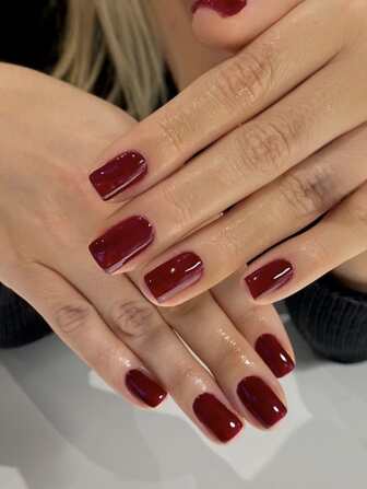 24 st/set Långa fyrkantiga enkla tryckspikar i vinrött & körsbärsrött med nagelfil & ett ark gelélim Nageltillbehör