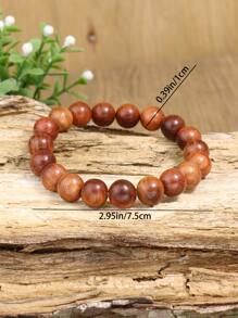 TopHanqi 3入組復古風格多色木頭串珠彈性拉伸手鐲套裝適合男人及女人 - 彩色 - 查看 5
