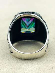 1 Miếng Nam Retro Chạm khắc Màu bạc Nhẫn Với Cho đám cưới Ngày kỷ niệm Bữa tiệc  bãi biển Kỳ nghỉ Phong cách Đồ trang sức - Bạc - Xem 4