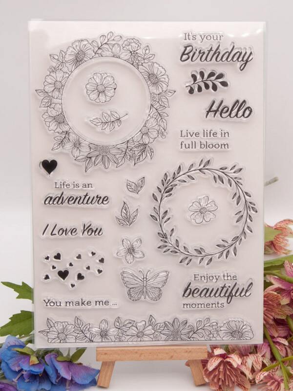 1pc Transparent Silicone Butterfly & Flower Pattern Stamp, Size: 21cm * 15cm
