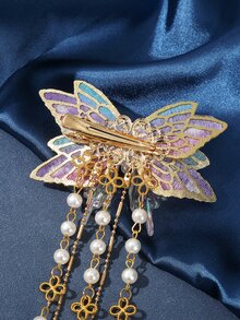 1個珍珠流蘇激光蝴蝶甜美髮夾 - 金色 - 查看 3