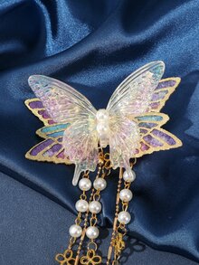 1個珍珠流蘇激光蝴蝶甜美髮夾 - 金色 - 查看 4