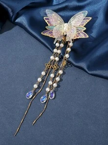 1個珍珠流蘇激光蝴蝶甜美髮夾 - 金色 - 查看 2