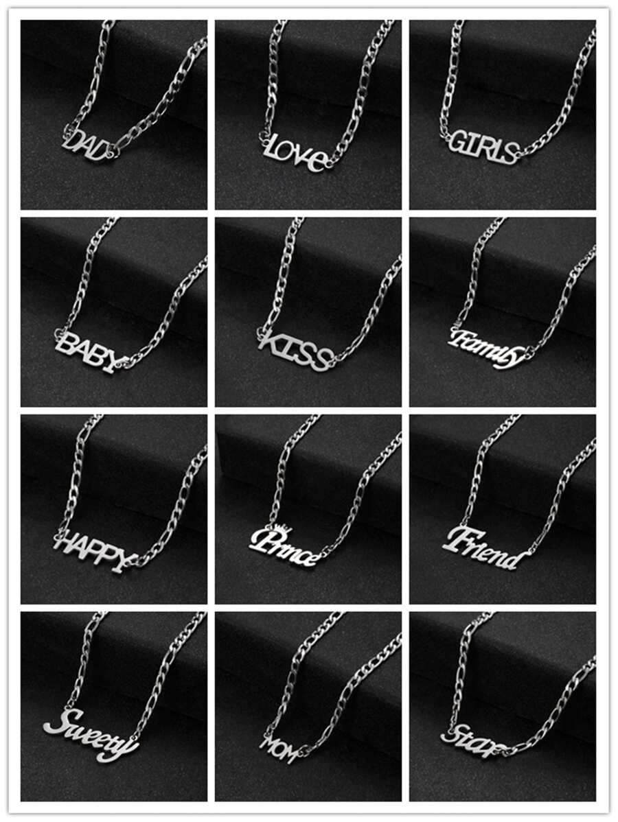 1入組個性化和時尚不銹鋼男士姓氏字母紀念情侶週年紀念日吊墜 - 銀色 - 查看 1
