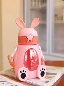 1 pieza Botella de agua con dibujos animados en forma de conejo de plástico - Rosa - Ver 1