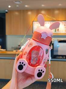 1 pieza Botella de agua con dibujos animados en forma de conejo de plástico - Rosa - Ver 2