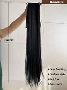 Extensiones de cabello sintético de 26 pulgadas con clip, peluca de cola de caballo larga y recta, resistente al calor, para mujeres - Negro - Ver 7