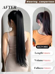 Extensiones de cabello sintético de 26 pulgadas con clip, peluca de cola de caballo larga y recta, resistente al calor, para mujeres - Negro - Ver 5