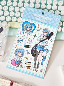1pc Sweet & Cool Anime Girl Series Diy Decorative Sticker - Blue - View 1