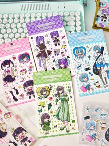 1pc Sweet & Cool Anime Girl Series Diy Decorative Sticker - Blue - View 10
