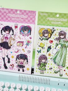 1pc Sweet & Cool Anime Girl Series Diy Decorative Sticker - Pink - View 6
