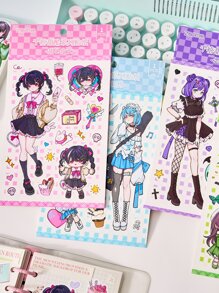1pc Sweet & Cool Anime Girl Series Diy Decorative Sticker - Pink - View 9