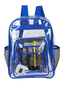 Clear Portable Pvc Bag Transparent Shoulder Bag Work Sports Travel Backpack School Backpack Back To School Laptop Backpack Large Backpack - Blue - View 1