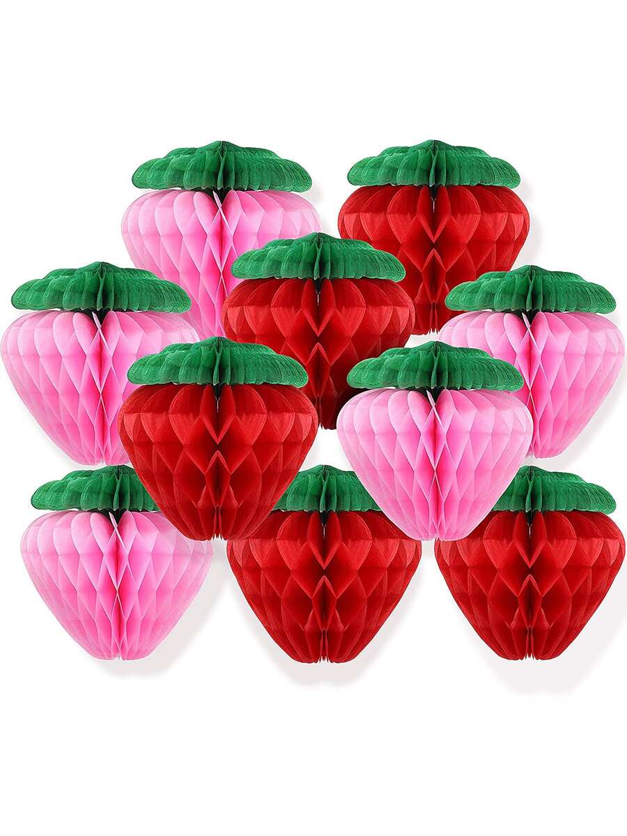 Papiererdbeeren Wabenball - Erdbeer Dekoration Für Geburtstagsfeier (rot Und Pink) - Verschiedenfarbig - Übersicht 1