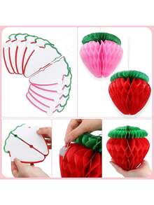 Papiererdbeeren Wabenball - Erdbeer Dekoration Für Geburtstagsfeier (rot Und Pink) - Verschiedenfarbig - Übersicht 3