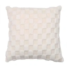 Plush Pillow And Cushion With Simple & Elegant Solid Color Grid Pattern - Beige - View 3
