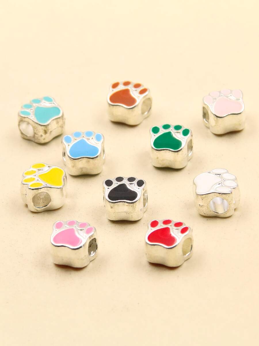 SWEET BELL 10pcs Random Color Metallic Cat Paw Shaped Pendant With Dripping Oil Design, Suitable For Diy Jewelry Making - Multicolor - View 1