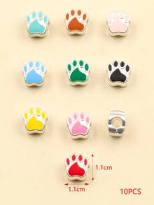 SWEET BELL 10pcs Random Color Metallic Cat Paw Shaped Pendant With Dripping Oil Design, Suitable For Diy Jewelry Making - Multicolor - View 2