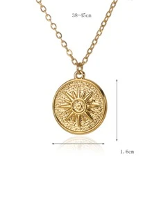 1 chiếc vòng cổ mặt đồng xu tròn khắc hình mặt trời bằng thép không gỉ, dành cho cả nam và nữ - Vàng - Xem 4