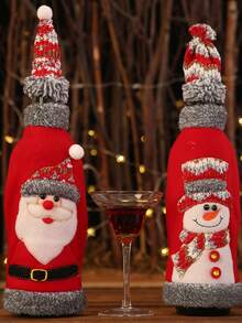 1 件圣诞灰色包，带兜帽和粗麻布边缘，适合酒瓶，红色 - 彩色 - 查看 4