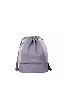 Korean Style Drawstring Backpack Lightweight & Fashionable Waterproof Travel Bag With Separated Compartment For Wet Clothes - Grey - View 2