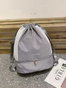Korean Style Drawstring Backpack Lightweight & Fashionable Waterproof Travel Bag With Separated Compartment For Wet Clothes - Grey - View 5