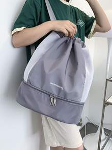 Korean Style Drawstring Backpack Lightweight & Fashionable Waterproof Travel Bag With Separated Compartment For Wet Clothes - Grey - View 1