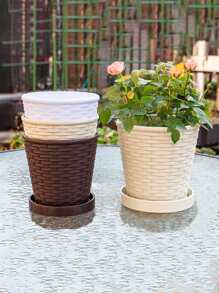 1pc/3pcs Thickened Bamboo Woven Round Planter Pot With Tray For Indoor Plants, Succulents And Philodendrons Gifts Birthday Graduation