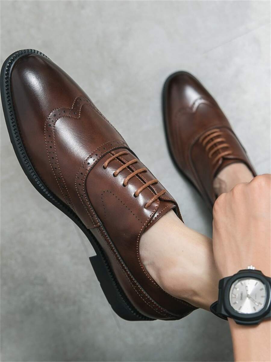 Nam Chính thức Hợp thời Dày chất liệu da PU Giày dép - màu nâu - Xem 1