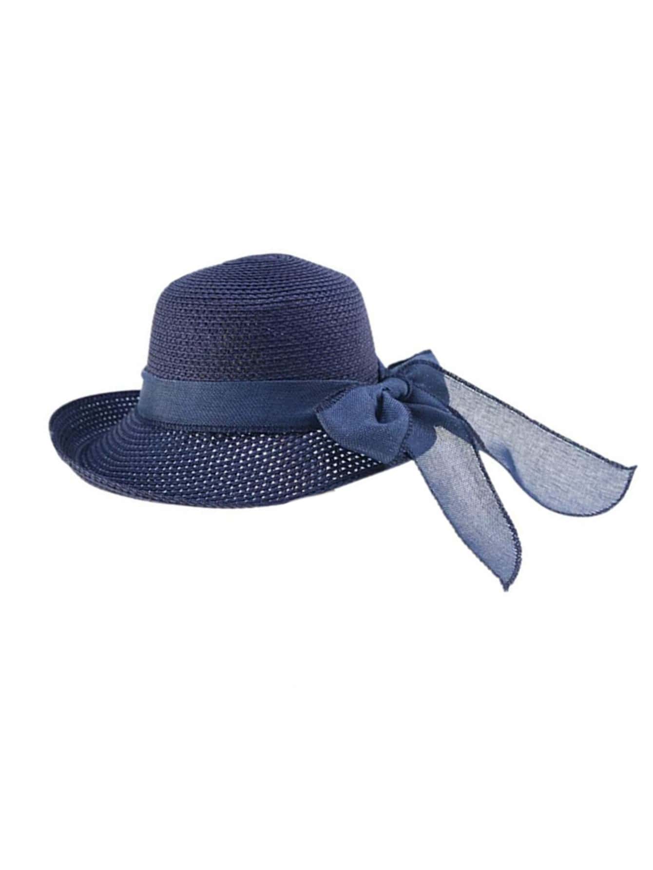 1入組女士寬邊緣編織太陽帽帶藍色顏色適合旅行,海灘,或者戶外運動