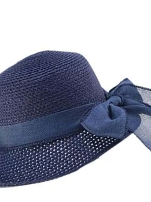 1入組女士寬邊緣編織太陽帽帶藍色顏色適合旅行,海灘,或者戶外運動