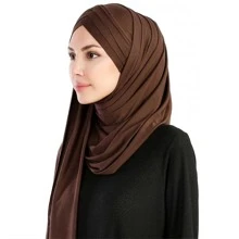 1入女士純色經典多功能時尚休閒優雅舒適柔軟光滑牛奶絲三重荷葉邊包頭巾，適用於日常穿著、節日、聚會和祈禱 - 咖啡棕 - 查看 1